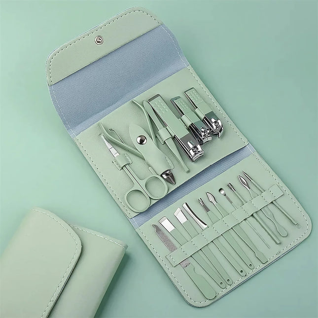 16-Piece Professional Nail Clippers Set with Travel Case - Complete Manicure & Pedicure Kit