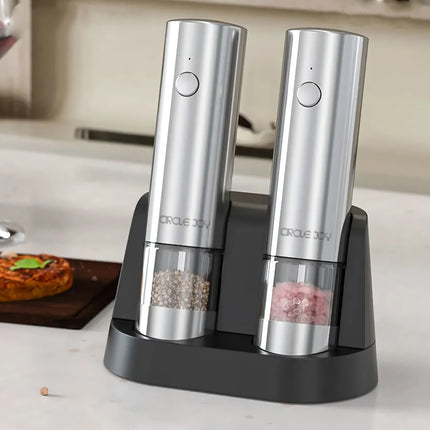 Rechargeable Electric Salt and Pepper Grinder Set with Base