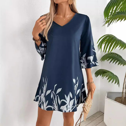 Robe à imprimé floral à manches lotus pour femme