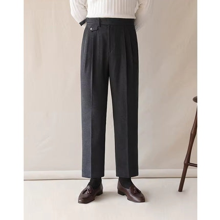 Pantalones de traje de color liso con cintura alta para hombre de otoño