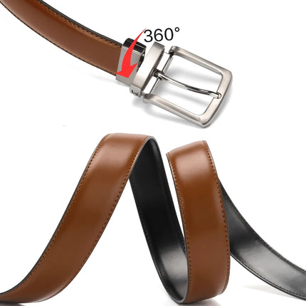 Ceinture réversible en cuir véritable pour homme avec boucle rotative – Ceinture habillée élégante en peau de vache