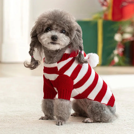 Pull tricoté confortable pour chiens de petite et moyenne taille - Vêtement d'hiver chaud à rayures pour animaux de compagnie