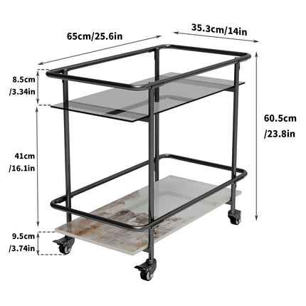 Luxury 2-Tier Rolling Bar Cart with Tempered Glass and Sintered Stone - Wnkrs