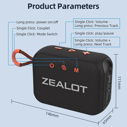 Portable Bluetooth Speaker, Dual-Driver, Waterproof, Wireless Stereo