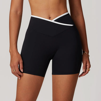 Short de yoga et de sport taille haute pour femme avec taille en V