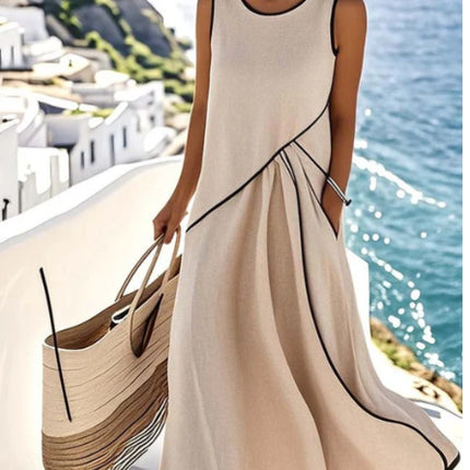 Vestido largo holgado con estampado de rayas para mujer