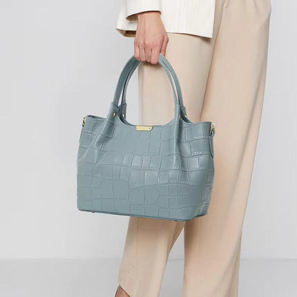 Sac à main élégant en cuir motif crocodile pour femme - Sac panier de grande capacité