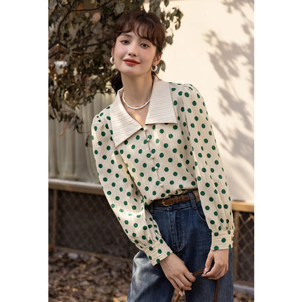 Chemisier vintage à pois et col polo pour femmes de bureau