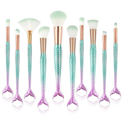 10Pcs Mermaid Style Makeup Brush Set - Wnkrs