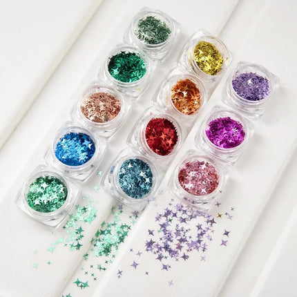 Juego de 12 lentejuelas con purpurina y estrellas para decoración de uñas