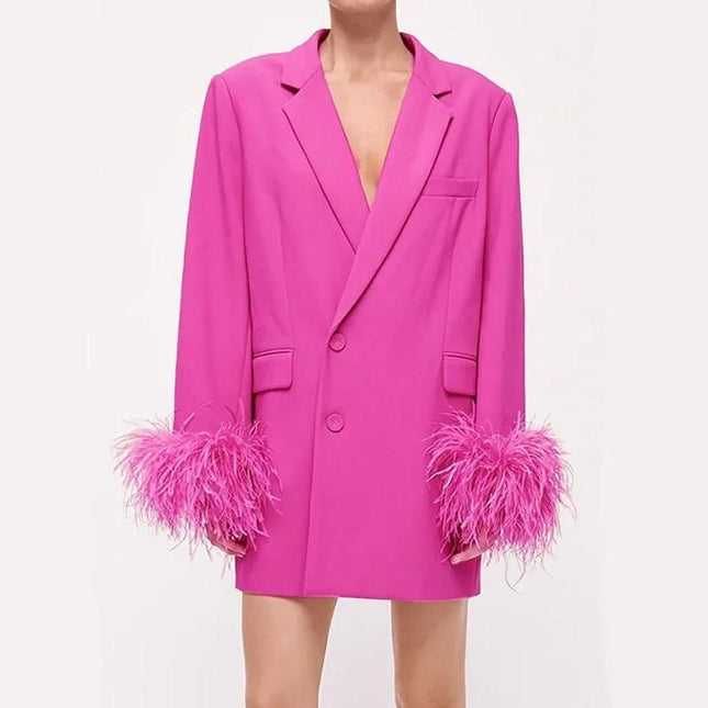 Blazer élégant à plumes roses