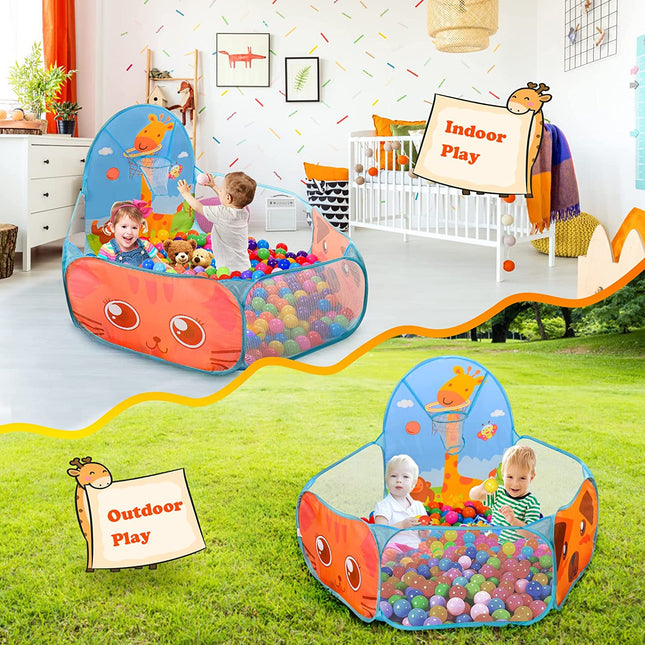 Tienda de juegos portátil con piscina de pelotas para niños y aro de baloncesto