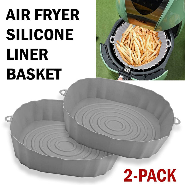 2Pcs Air Fryer Silicone Pot Baskets Liners Non-Stick Safe Oven Baking Tray Mats - Wnkrs