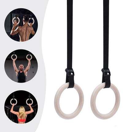 Double Circle Wood Gymnastics Rings with Quick Adjust Straps - Wnkrs