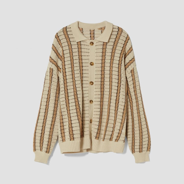 Cardigan de luxe à col polo en tricot rayé