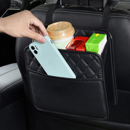 Organizador de cuero de lujo para asiento trasero de automóvil con almacenamiento impermeable