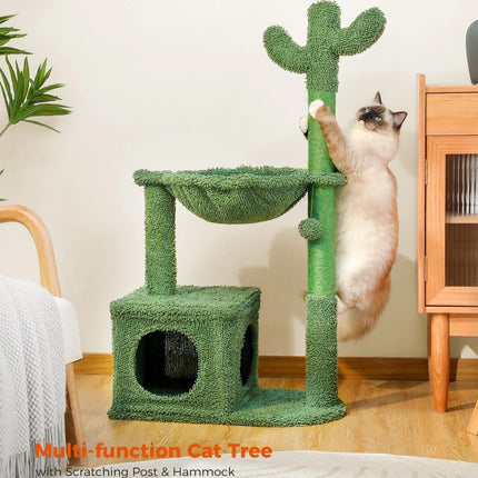 Arbre à chat en forme de cactus avec hamac, griffoir et corde en sisal