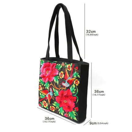 Elegant Phoenix Embroidered Canvas Shoulder Bag for Women