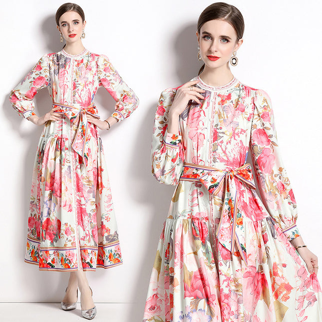 Elegante vestido floral de un solo pecho con vuelo