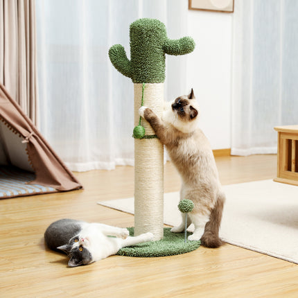 Arbre à chat en forme de cactus avec boule suspendue et revêtement en sisal