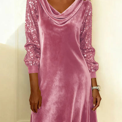 Women's Velvet Sequin Patchwork Long-Sleeve Dress