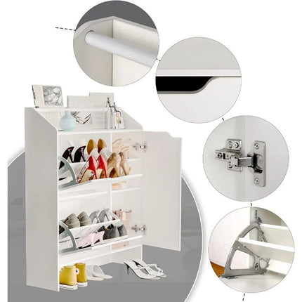 Modern White Shoe Storage Cabinet with Top Place Space and 2 Flip Drawers - Wnkrs