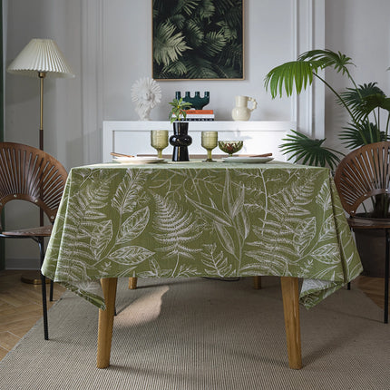 Green Leaf Sketching Dining Table Cloth - American Fabric Art Rectangle