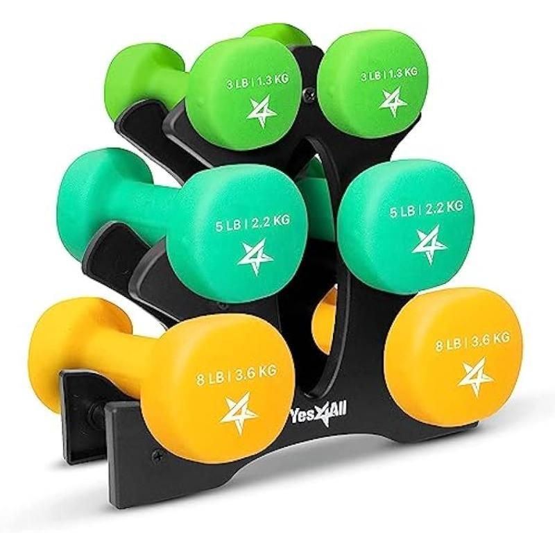 Colorful Neoprene Coated Dumbbell Set with Rack