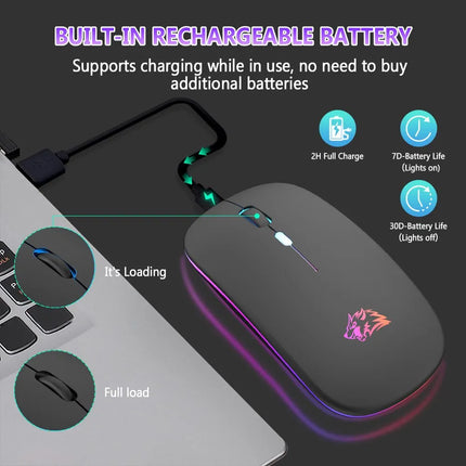 Ratón inalámbrico Bluetooth y modo dual de 2,4 GHz, recargable, ergonómico, RGB