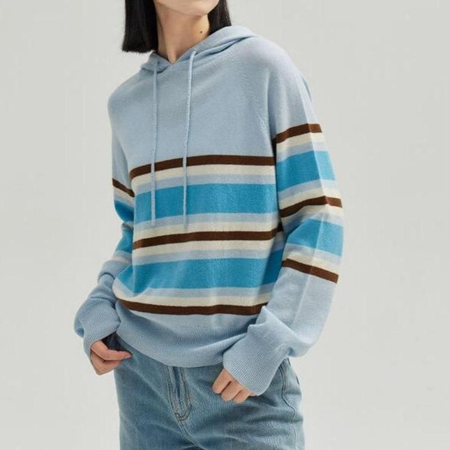 Striped Hooded Blue Sweater
