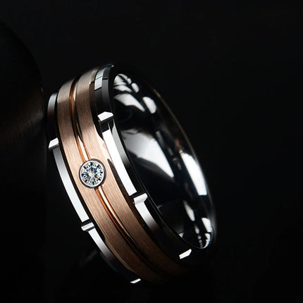 Men's Tungsten Carbide 8mm Wedding Band with Brown and White Zircon - Wnkrs