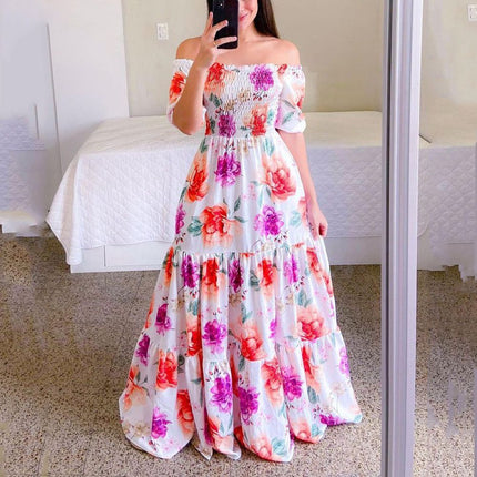 Robe longue à épaules dénudées et à la mode florale pour femme