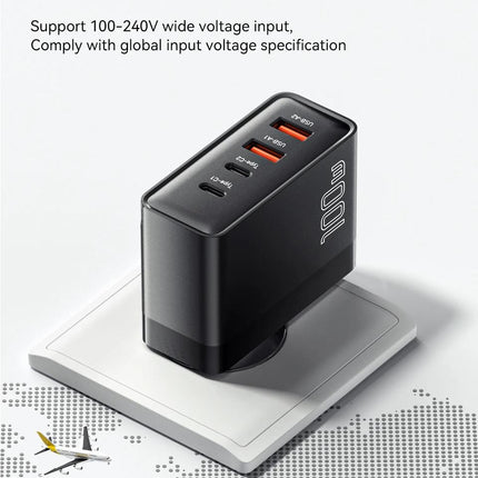 Cargador rápido USB-C de 100 W con 4 puertos para portátiles y teléfonos