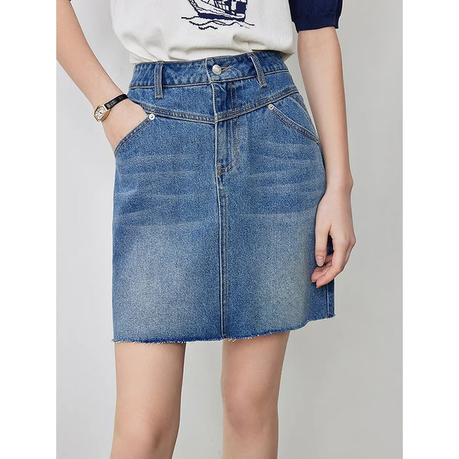 Mini-jupe en jean taille haute en lyocell chic