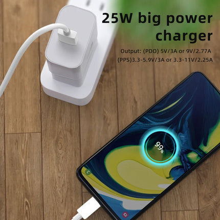 Cargador USB tipo C superrápido de 25 W con cable para teléfonos inteligentes y tabletas