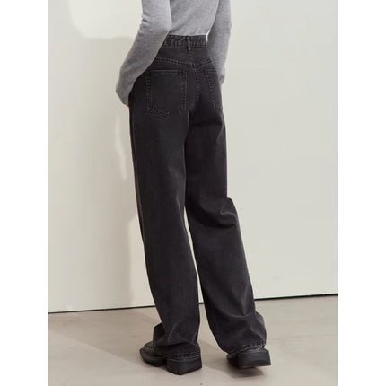 Pantalon en denim de coton à jambes larges minimaliste pour femme