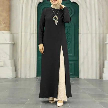 Robe en soie glacée froissée à manches longues et ourlet fendu haut pour femmes musulmanes