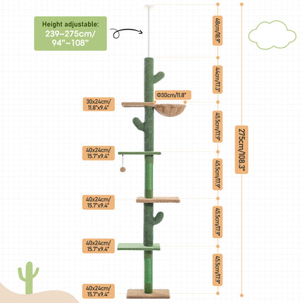 Arbre à chat en forme de cactus, du sol au plafond