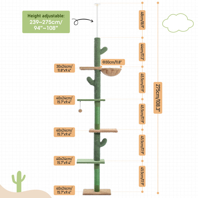 Arbre à chat en forme de cactus, du sol au plafond