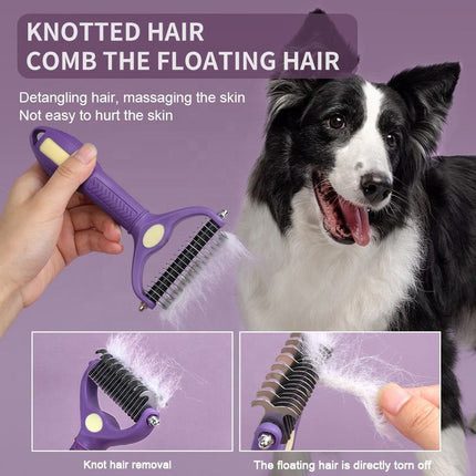 Peigne de toilettage pour chien Brosse de démêlage pour animaux de compagnie - Râteau à sous-poil double face pour chien et chat