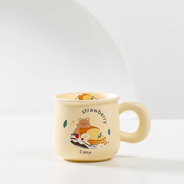 Tasse à café et à lait en céramique avec joli motif ours beige – Design de dessin animé adorable pour le bureau et le dortoir