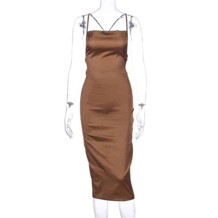 Long Satin Bodycon Dress for Women - Wnkrs