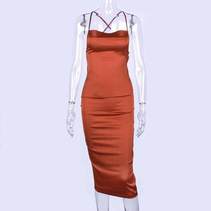 Long Satin Bodycon Dress for Women - Wnkrs