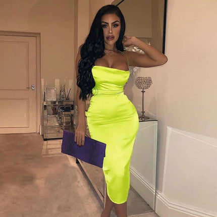 Long Satin Bodycon Dress for Women - Wnkrs