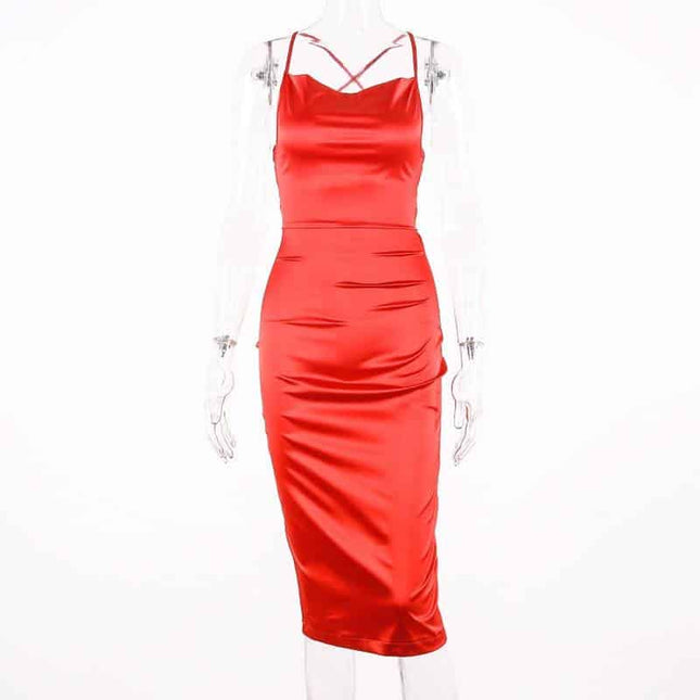 Long Satin Bodycon Dress for Women - Wnkrs