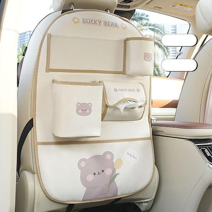 Bear-Themed Car Seat Organizer with Protective Kick Mat - Wnkrs