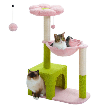 Arbre à chat fleuri mignon avec condo, hamac et griffoirs en sisal pour chatons d'intérieur