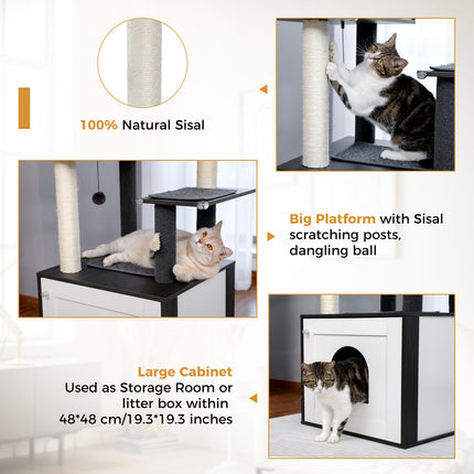 Arbre à chat de luxe à plusieurs niveaux avec armoire et poteaux en sisal