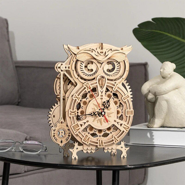 3D Wooden Owl Clock Puzzle - Interactive Building Kit for Creative Minds - Wnkrs