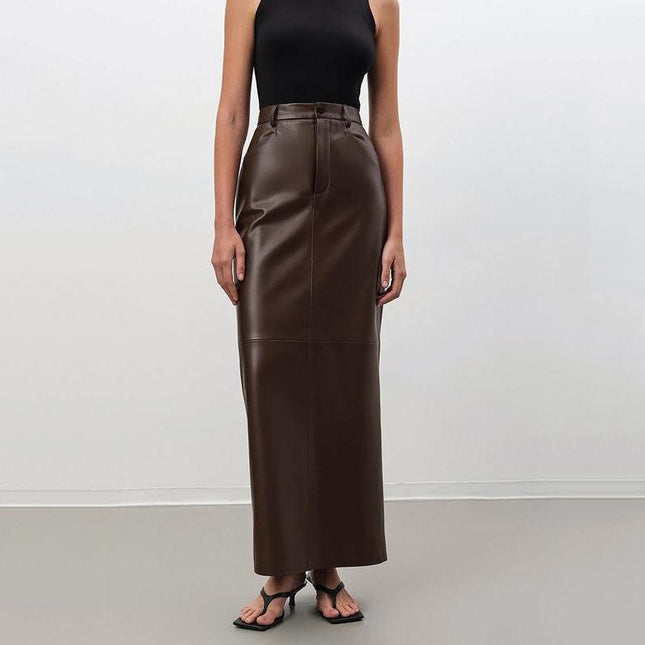 Elegant Ankle-Length Faux Leather Skirt for Women